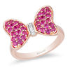 Thumbnail Image 0 of Mickey Mouse & Minnie Mouse Garnet and Diamond Accent Bow Ring in 10K Rose Gold