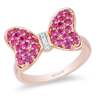 Mickey Mouse & Minnie Mouse Garnet and Diamond Accent Bow Ring in 10K Rose Gold