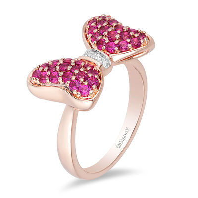 Mickey Mouse & Minnie Mouse Garnet and Diamond Accent Bow Ring in 10K Rose Gold