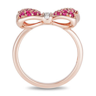 Mickey Mouse & Minnie Mouse Garnet and Diamond Accent Bow Ring in 10K Rose Gold