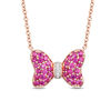 Thumbnail Image 0 of Mickey Mouse & Minnie Mouse Garnet and Diamond Accent Bow Necklace in 10K Rose Gold - 17.3"