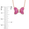 Thumbnail Image 1 of Mickey Mouse & Minnie Mouse Garnet and Diamond Accent Bow Necklace in 10K Rose Gold - 17.3"