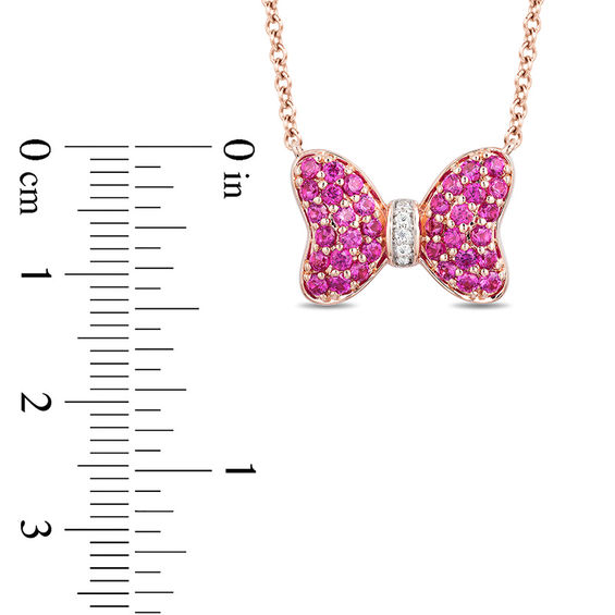 Mickey Mouse & Minnie Mouse Garnet and Diamond Accent Bow Necklace in 10K Rose Gold - 17.3"