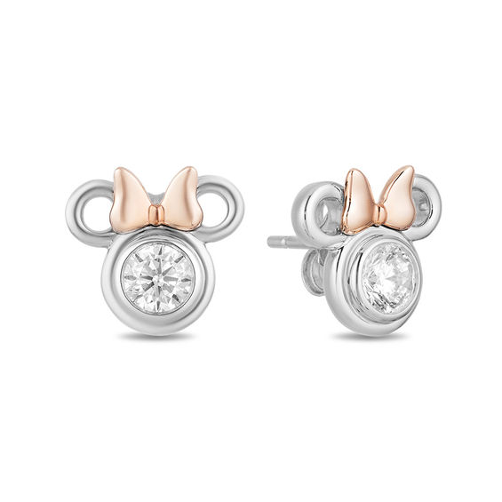 Mickey Mouse & Minnie Mouse 0.45 CT. T.W. Diamond Solitaire Stud Earrings in Sterling Silver and 10K Rose Gold