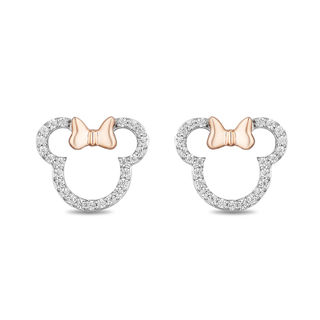 Mickey Mouse & Minnie Mouse 0.18 CT. T.W. Diamond Outline Stud Earrings in Sterling Silver and 10K Rose Gold