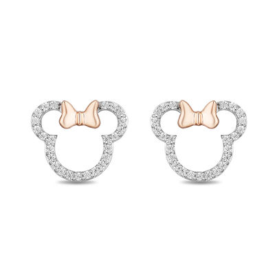 Mickey Mouse & Minnie Mouse 0.18 CT. T.W. Diamond Outline Stud Earrings in Sterling Silver and 10K Rose Gold