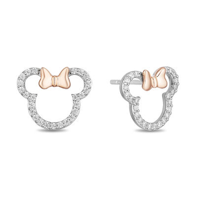 Mickey Mouse & Minnie Mouse 0.18 CT. T.W. Diamond Outline Stud Earrings in Sterling Silver and 10K Rose Gold