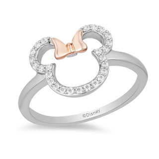 Mickey Mouse & Minnie Mouse 0.145 CT. T.W. Diamond Outline Ring in Sterling Silver and 10K Rose Gold