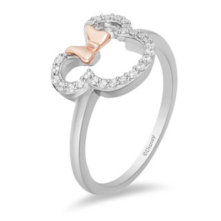 Mickey Mouse & Minnie Mouse 0.145 CT. T.W. Diamond Outline Ring in Sterling Silver and 10K Rose Gold