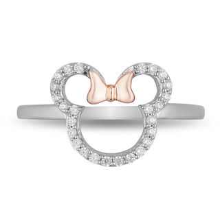 Mickey Mouse & Minnie Mouse 0.145 CT. T.W. Diamond Outline Ring in Sterling Silver and 10K Rose Gold