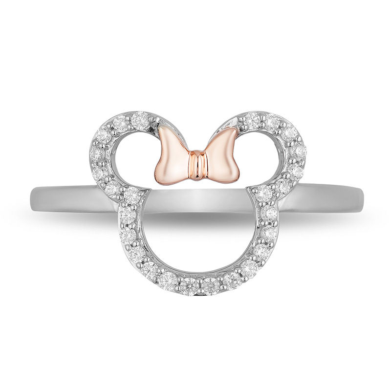 Mickey Mouse & Minnie Mouse 0.145 CT. T.W. Diamond Outline Ring in Sterling Silver and 10K Rose Gold