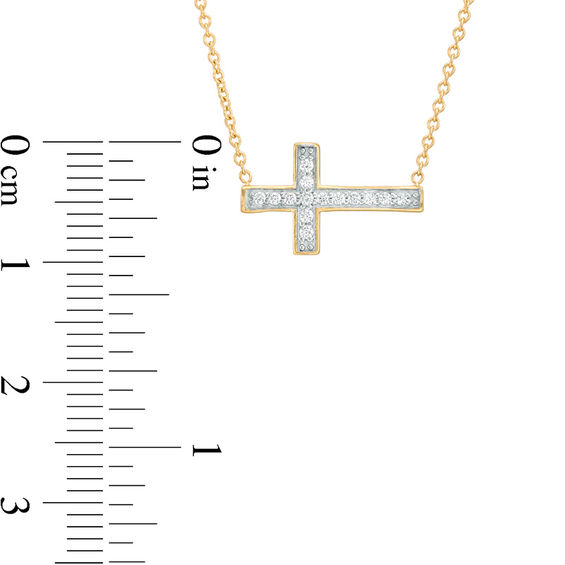 0.10 CT. T.W. Diamond Sideways Cross Necklace in 10K Gold - 17"