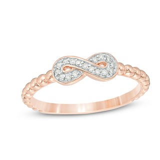 0.07 CT. T.W. Diamond Sideways Infinity Beaded Shank Ring in 10K Rose Gold