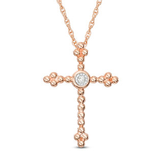 Diamond Accent Beaded Cross Pendant in 10K Rose Gold