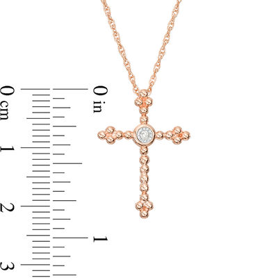 Diamond Accent Beaded Cross Pendant in 10K Rose Gold