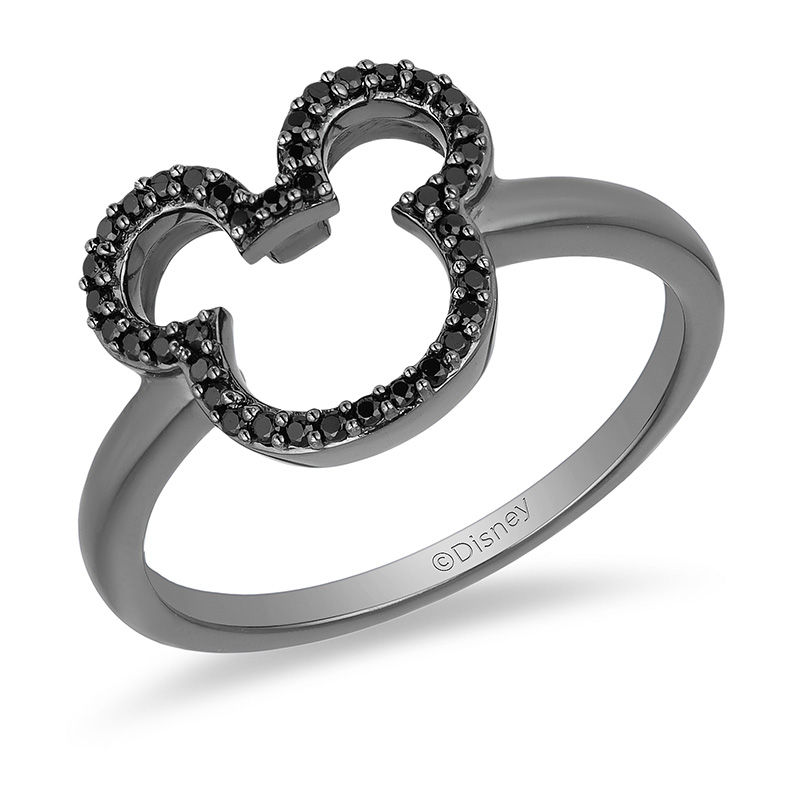 Mickey Mouse & Minnie Mouse 0.148 CT. T.W. Black Diamond Ring in Sterling Silver with Black Rhodium