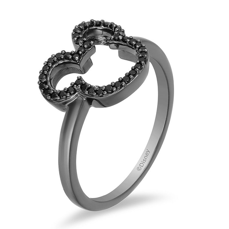 Mickey Mouse & Minnie Mouse 0.148 CT. T.W. Black Diamond Ring in Sterling Silver with Black Rhodium|Peoples Jewellers