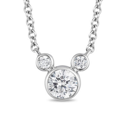 Mickey Mouse & Minnie Mouse 0.45 CT. T.W. Diamond Bezel-Set Necklace in 10K White Gold - 17.75"