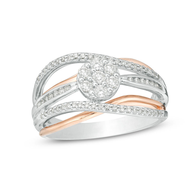 0.47 CT. T.W. Composite Diamond Crossover Ring in Sterling Silver and 10K Rose Gold|Peoples Jewellers