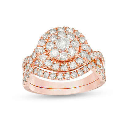 1.69 CT. T.W. Diamond Double Frame Twist Bridal Set in 10K Rose Gold