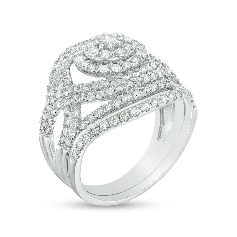 Main Image 3 of 1.69 CT. T.W. Diamond Double Frame Crossover Bridal Set in 10K White Gold