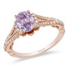 Enchanted Disney Rapunzel Oval Rose de France Amethyst and 0.32 CT. T.W. Diamond Engagement Ring in 14K Rose Gold