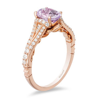 Enchanted Disney Rapunzel Oval Rose de France Amethyst and 0.32 CT. T.W. Diamond Engagement Ring in 14K Rose Gold