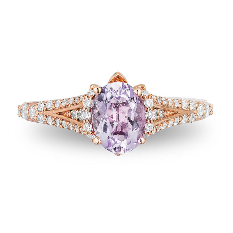 Enchanted Disney Rapunzel Oval Rose de France Amethyst and 0.32 CT. T.W. Diamond Engagement Ring in 14K Rose Gold|Peoples Jewellers