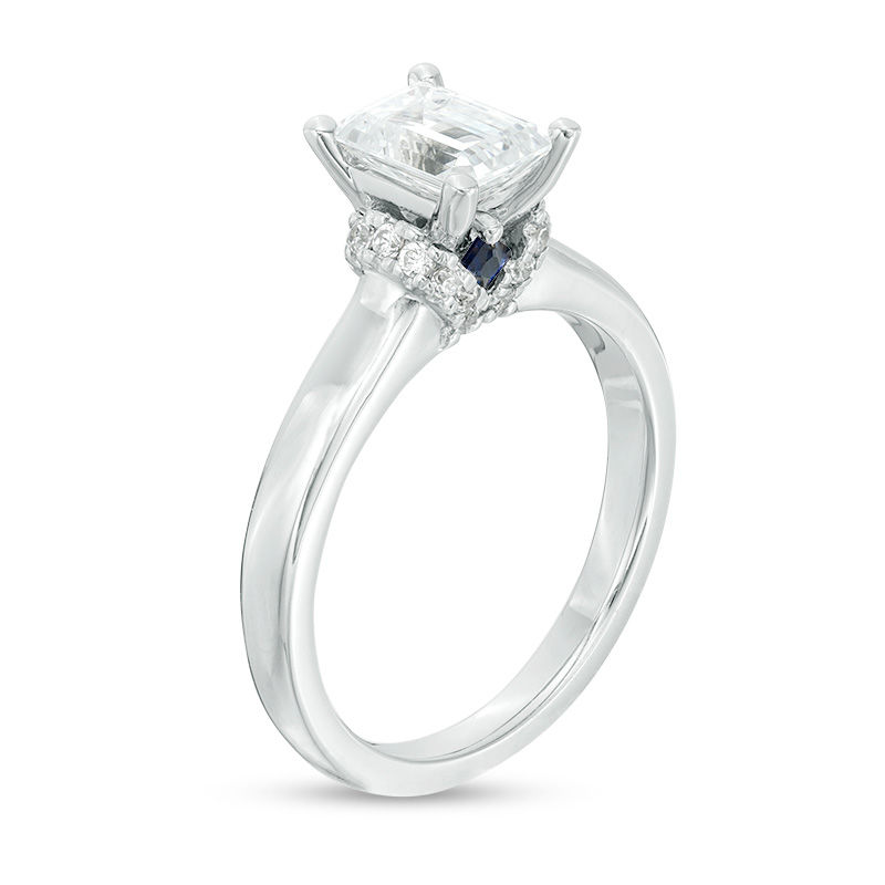 Vera Wang Love Collection 1.12 CT. T.W. Emerald-Cut Diamond Collar Engagement Ring in 14K White Gold|Peoples Jewellers