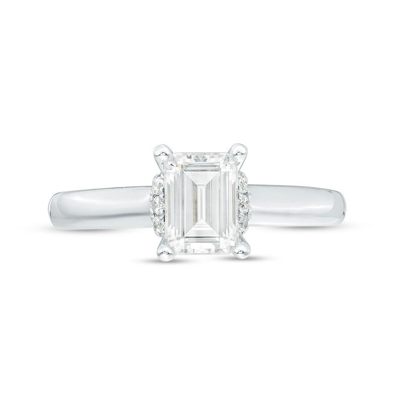 Vera Wang Love Collection 1.12 CT. T.W. Emerald-Cut Diamond Collar Engagement Ring in 14K White Gold|Peoples Jewellers