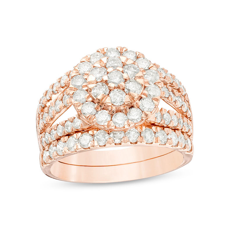 1.95 CT. T.W. Composite Diamond Frame Multi-Row Bridal Set in 10K Rose Gold|Peoples Jewellers