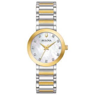 Ladies' Bulova Modern Diamond Accent Two-Tone Watch with Mother-of-Pearl Dial (Model: 98P180)