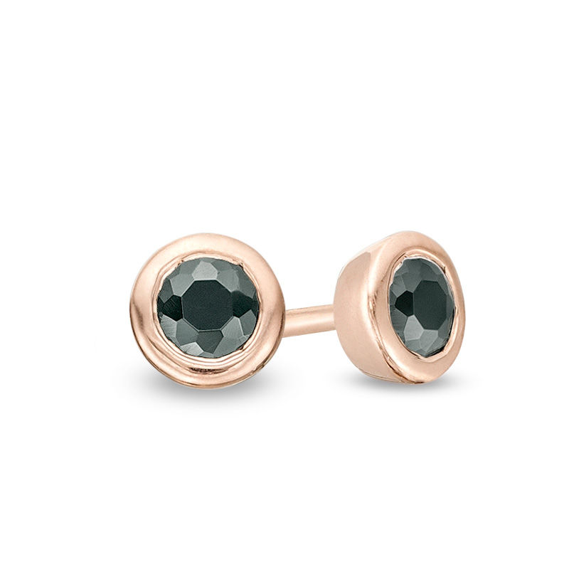 CT. T.W. Black Diamond Solitaire Bezel-Set Stud Earrings in 10K Rose Gold|Peoples Jewellers
