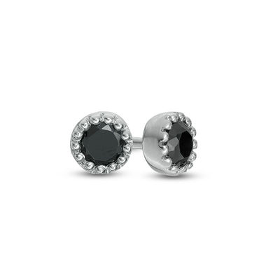 CT. T.W. Black Diamond Solitaire Beaded Frame Stud Earrings in 10K Gold