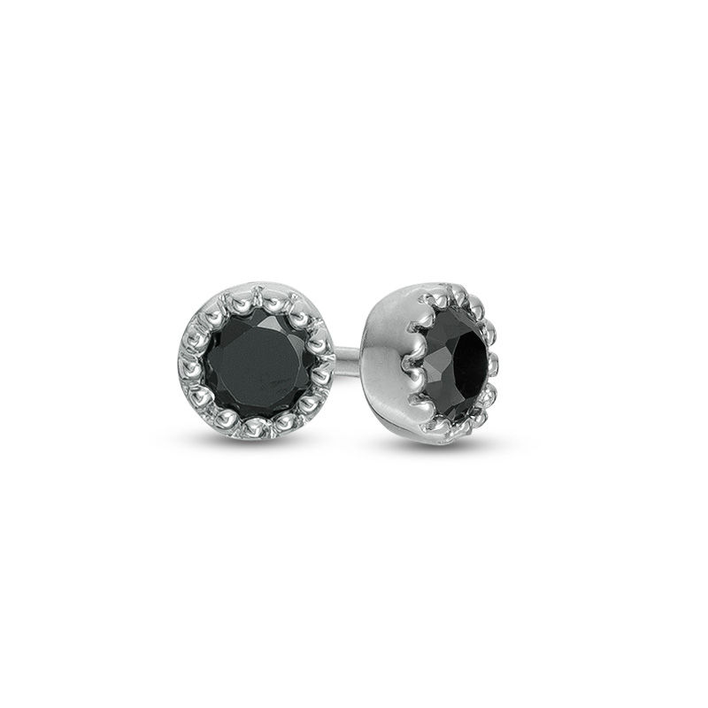 0.14 CT. T.W. Black Diamond Solitaire Beaded Frame Stud Earrings in 10K White Gold