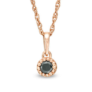 CT. Black Diamond Solitaire Beaded Frame Pendant in 10K Rose Gold