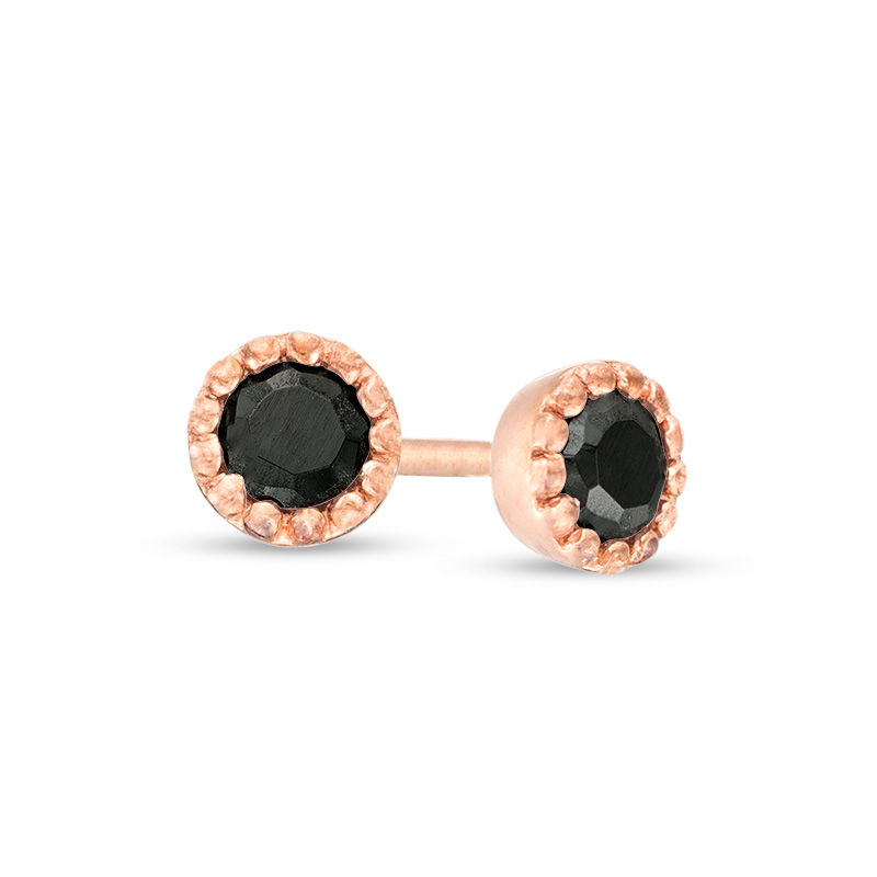 CT. T.W. Black Diamond Solitaire Beaded Frame Stud Earrings in 10K Rose Gold|Peoples Jewellers