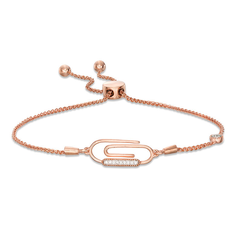 0.04 CT. T.W. Diamond Paper Clip Vintage-Style Bolo Bracelet in Sterling Silver with 14K Rose Gold Plate - 9.5"|Peoples Jewellers