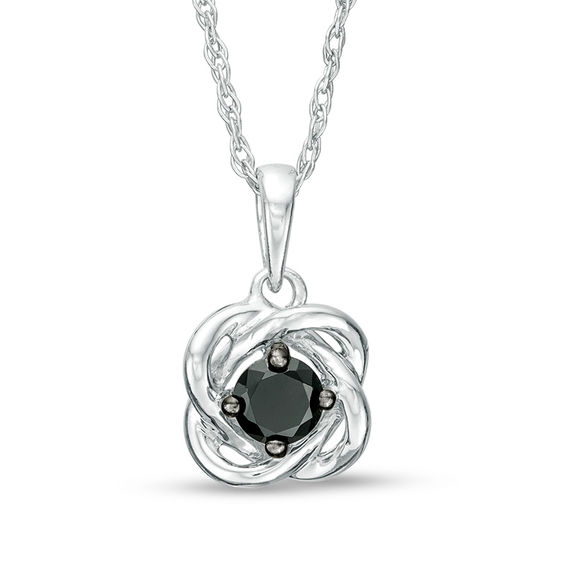 0.18 CT. Black Diamond Solitaire Love Knot Pendant in 10K White Gold