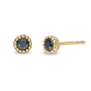 0.14 CT.T .W. Black Diamond Solitaire Beaded Frame Stud Earrings in 10K Gold