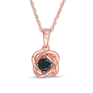 0.18 CT. Black Diamond Solitaire Love Knot Pendant in 10K Rose Gold