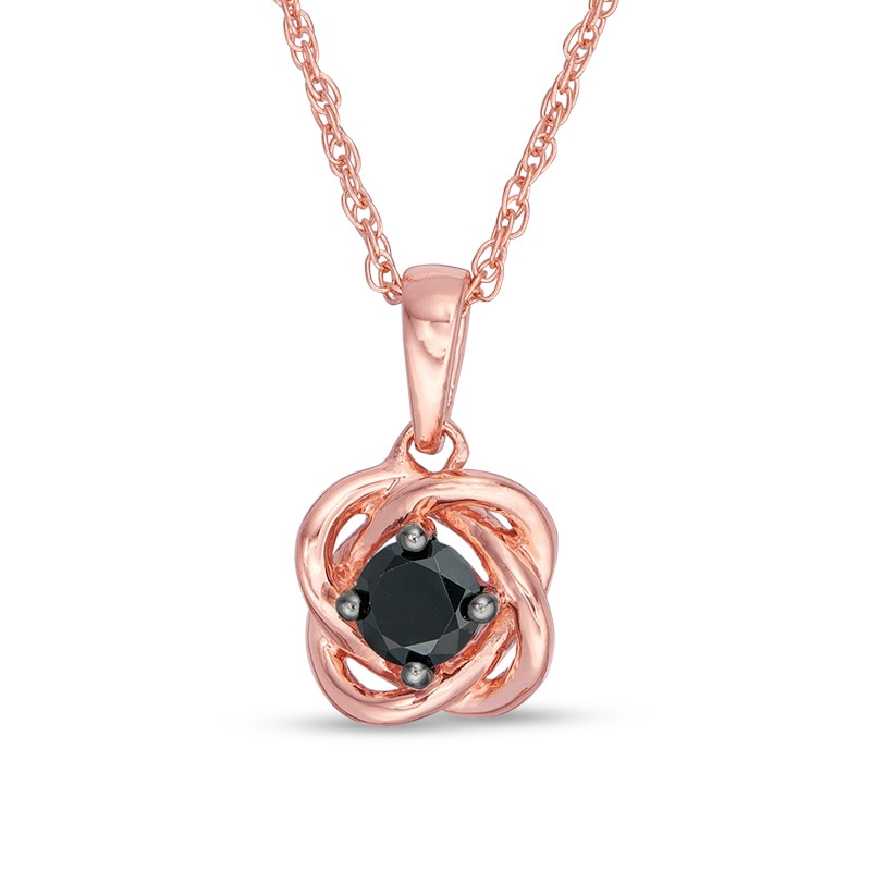 0.18 CT. Black Diamond Solitaire Love Knot Pendant in 10K Rose Gold|Peoples Jewellers