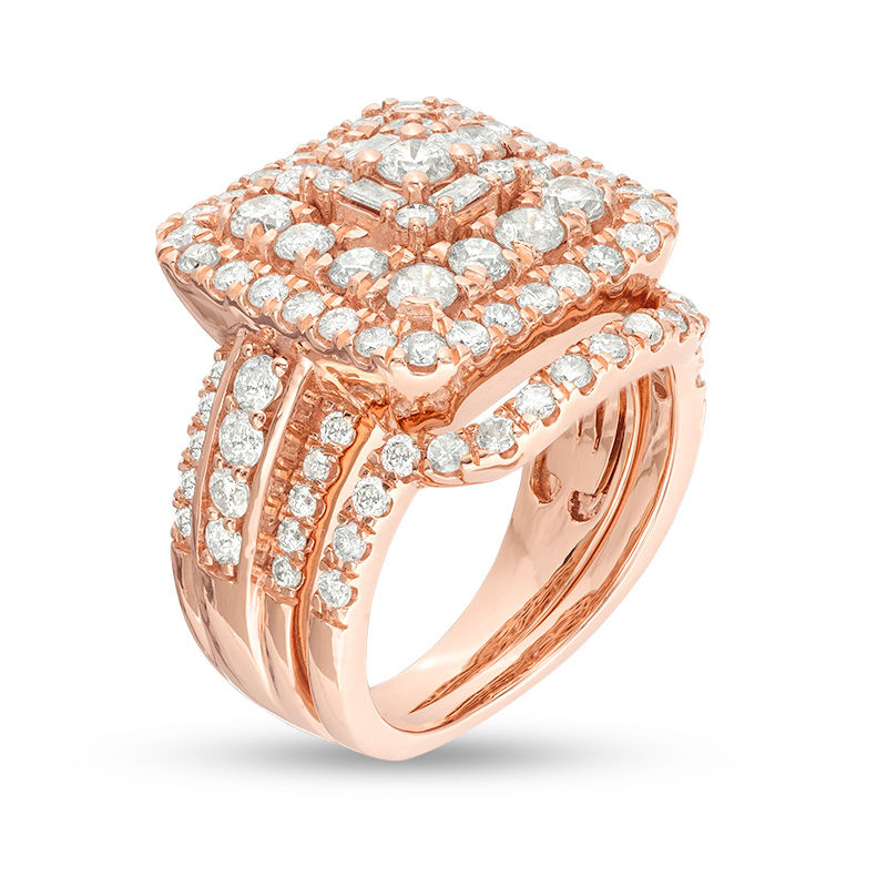 2.45 CT. T.W. Diamond Square Frame Multi-Row Bridal Set in 10K Rose Gold|Peoples Jewellers