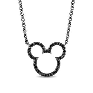 Mickey Mouse & Minnie Mouse 0.18 CT. T.W. Black Diamond Necklace in Sterling Silver with Black IP - 17.5"