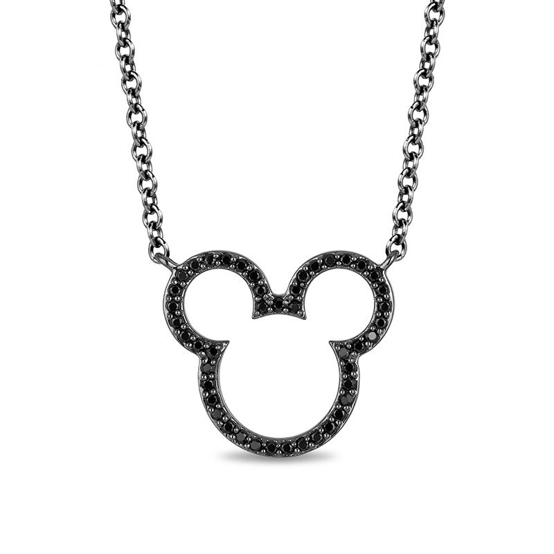 Mickey Mouse & Minnie Mouse 0.18 CT. T.W. Black Diamond Necklace in Sterling Silver with Black IP - 17.5"
