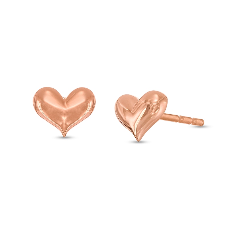Puffed Heart Stud Earrings in 14K Rose Gold|Peoples Jewellers