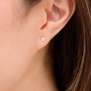 Cubic Zirconia Beaded Crescent Moon and Star Mismatch Stud Earrings in 10K Gold