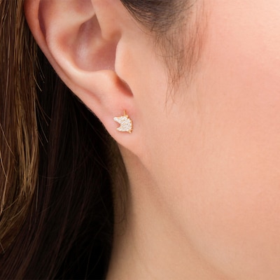 Cubic Zirconia Beaded Unicorn Stud Earrings in 14K Gold