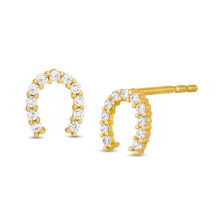 Cubic Zirconia Horseshoe Stud Earrings in 14K Gold