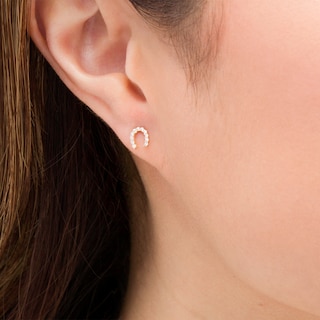 Cubic Zirconia Horseshoe Stud Earrings in 14K Gold